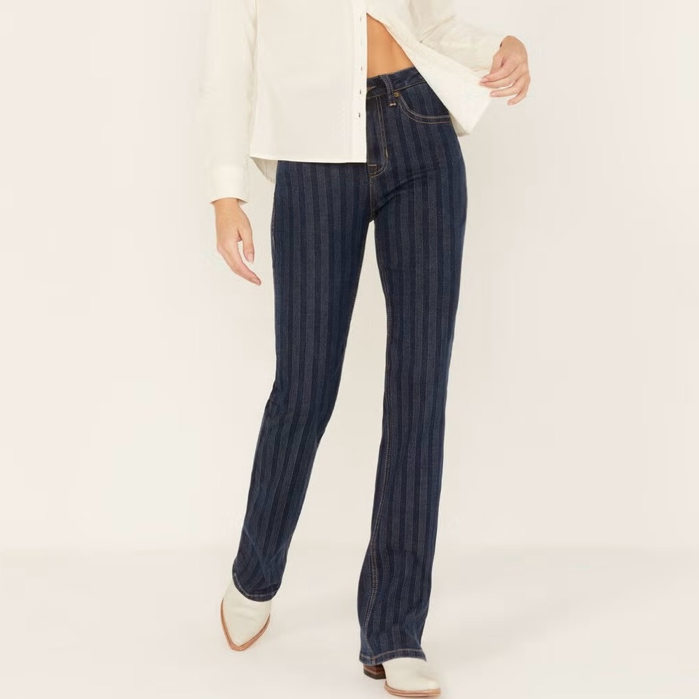 Rock&Roll Stripped Dark Blue Denim Bootcut Jeans - Picture 5 of 6